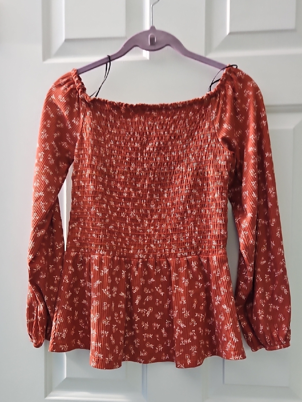 Kaileigh Rust Floral Smocked Peplum Top